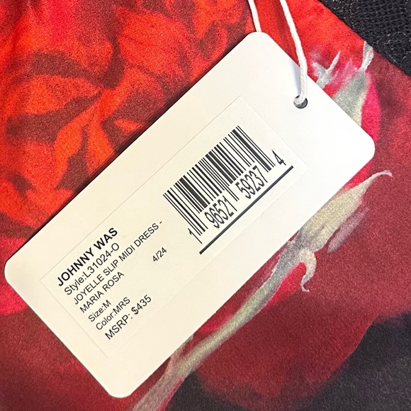 NWT JOHNNY WAS RED & BLACK FLORAL SILK BLEND 
SLIP MIDI DRESS - Picture 5 of 10